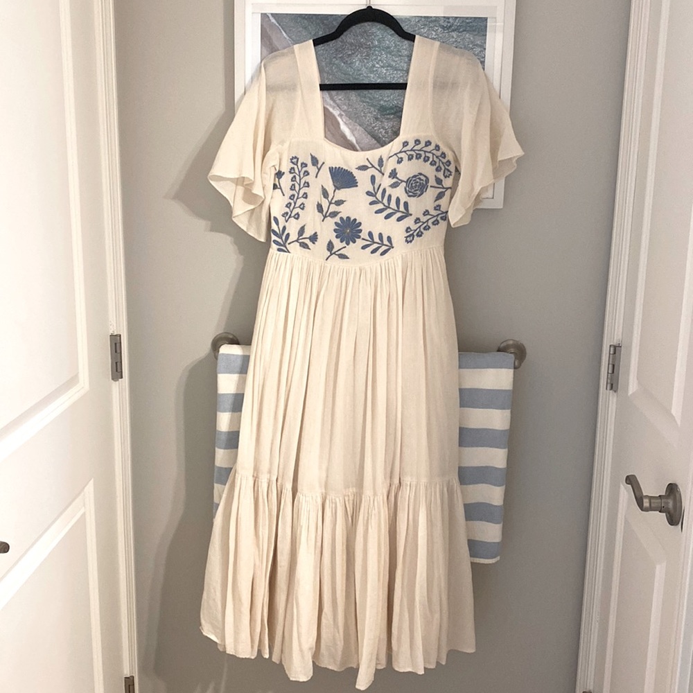 Carolina K Blue Embroidered Midi Dress